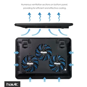 HAVIT Ventilator Stille Laptop Cooling Pad Blå LED Laptop Cooler USB Notebook Køler med 3 Fans til 15