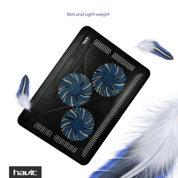 HAVIT Ventilator Stille Laptop Cooling Pad Blå LED Laptop Cooler USB Notebook Køler med 3 Fans til 15