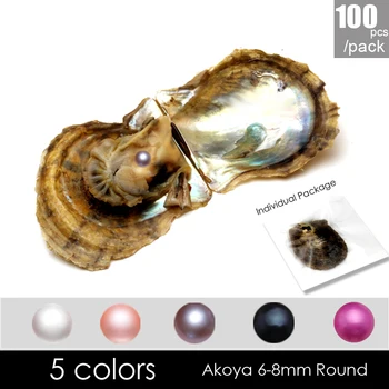Havvand vakuum-pakket 6-8mm 100pcs af blanding af farver, runde Akoya perler østers individuelt pakket oyster pearl