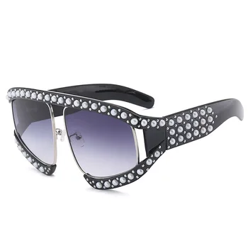 HBK italienske Brand Designer Luksus Stor Perle Solbriller Kvinder Mænd Overdimensionerede solbriller Til Kvinder Mandlige Klar Linse Goggle UV400