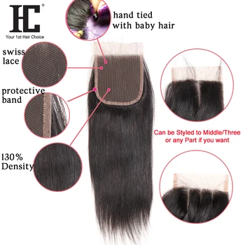 HC Brasilianske Straight Hair 3 Bundter Med Lukning 4x4 Tommer Gratis Del Køb Nonremy Hair Extensions Få Gratis Lukning Naturlig Sort