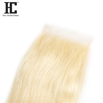 HC HÅR PRODUKTER 613 Blonde Lace Lukning 4x4 Tommer Brasilianske Lige Non Remy Human Hair Gratis Del Med Baby Hair Bleget Knob
