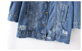 HCBLESS 2017 Denim Jakker Kvinder Hul Kæreste Stil langærmet Vintage Jean jakke Denim Løs Foråret Efteråret Denim Pels Jean