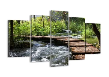 HD 5 panles Moderne Kunst på væggene, boligindretning Trykt Maleri Billeder, Print på Lærred Stream med Træ-Bro Efteråret Natur