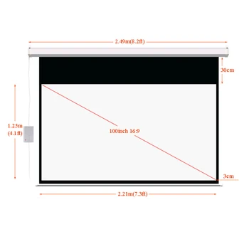 HD Elektrisk Projektor Skærm 100 tommer 16:9 Motoriseret lærred pantalla proyeccion Mat Hvid LED LCD HD-Film