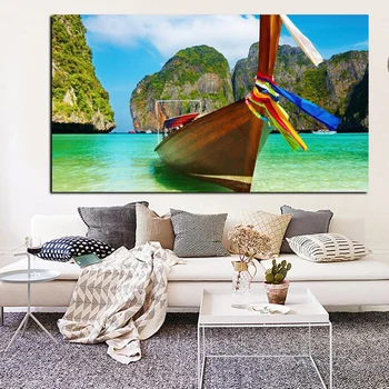 HD Print Båd i Asien Strande Landskab Maleri på Lærred Moderne Pop Art Billede Væg Plakat til stuen, Sofa Cuadros Indretning
