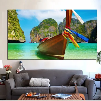 HD Print Båd i Asien Strande Landskab Maleri på Lærred Moderne Pop Art Billede Væg Plakat til stuen, Sofa Cuadros Indretning