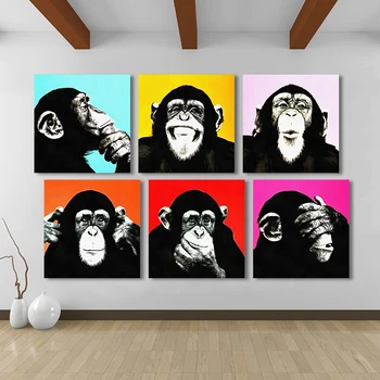 HDARTISAN Moderne Dyr Lærred Kunst Chimpanser Pop Art Wall Billeder Til stuen Hjem, Indretning, Oplag Maleri