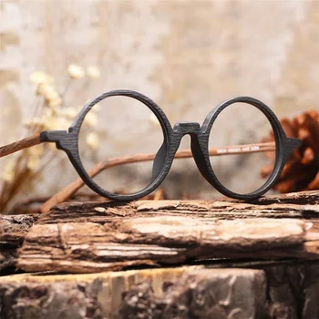 HDCRAFTER Herre Briller Rammer, Træ-Retro Runde Briller Ramme for Kvinder Træ Optiske Briller Almindelig Briller Med Klar Linse