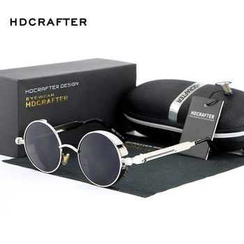 HDCRAFTER Vintage Runde Metal Steampunk Solbriller, Polariserede Brand Designer Retro Steam Punk Sol Briller til Mænd, oculos de sol
