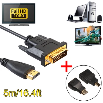 HDMI han til DVI 24+1 han-Kabel, Ledning, Tråd HDMI Konverter 1080P 5Gbps med Micro/Mini HDMI Male to HDMI Female Adapter