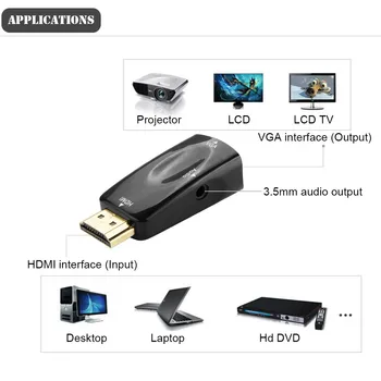 HDMI til VGA-Adapter for PS3 Xbox360 PS4 Bærbare PC, TV-Boks Projektor Audio Kabel Konverter Mandlige og Kvindelige Understøtter HD 1080P