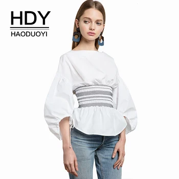 HDY Haoduoyi Beklædning 2017 Sommeren Kvinder Shirts Bluse Casual-Solid Hvid lanterne Ærmet Shirt Løs Kort Damer Toppe
