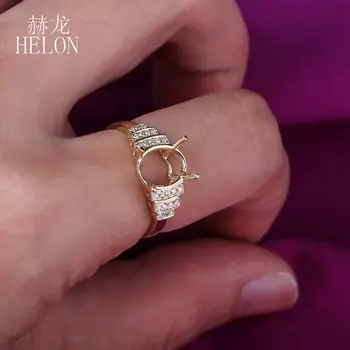 HELON Solid 10K Gul Guld for Kvinders Fine Smykker Ring Indstilling 7X9mm Oval Semi Mount Naturlige Diamanter Engagement Ring