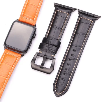 HENGRC Watchbands Tyk Ægte Læder Til Apple Iwatch Ur Band Rem 3 Farver Link Armbånd Med Adapter 38mm 42mm