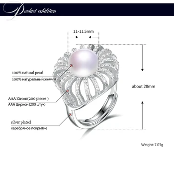 HENGSHENG Ægte, Naturlig Pearl Hvid Kvinder Ring,prydet med 11-11.5 mm perle og 200 zircons,Krone form For Fest/Bryllup