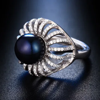 HENGSHENG Ægte, Naturlig Pearl Hvid Kvinder Ring,prydet med 11-11.5 mm perle og 200 zircons,Krone form For Fest/Bryllup