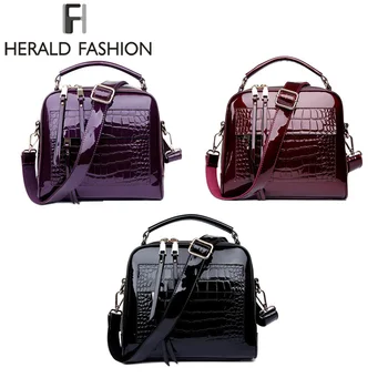 Herald Fashion Kvinder Patent Læder Håndtasker Krokodille Design Shopper Indkøbstaske Kvindelige Luksuriøse Skulder Tasker