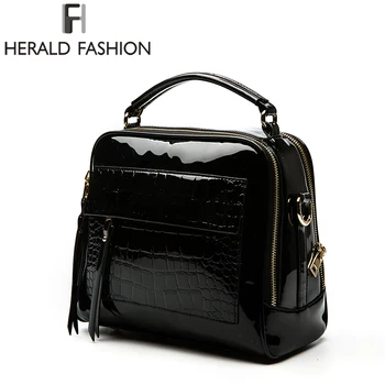 Herald Fashion Kvinder Patent Læder Håndtasker Krokodille Design Shopper Indkøbstaske Kvindelige Luksuriøse Skulder Tasker