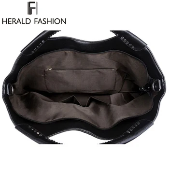 Herald Mode Afslappet Hobos Taske Nitte Stor Kapacitet Kvinder Tote Taske Efteråret og Vinteren PU Læder skuldertaske