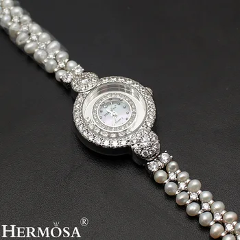 HERMOSA smykker Elegante nye high-end multi-pearl kombination stykker af 925 sterling sølv charm armbånd ur 7-8