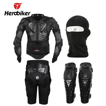 HEROBIKER Motorcykel Kroppen Beskyttelse Motocross Racing Full Body Armor+ Gear Korte Bukser+Motocycle Knæ Pad +Sort Maske