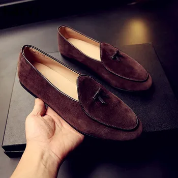 Herre 2017 Britiske Ægte Læder Loafes Afslappet Mænd Mokkasiner Mandlige Kvast Komfortabel Kørsel Lejligheder Shoes Hombre