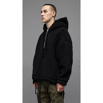Herre Halv Lynlås Pullover Sherpa Fleece Hættetrøjer Mænd Streetwear, Cool Kanye West Mode Urban Hiphop Tøj Justin Biebers Tyga