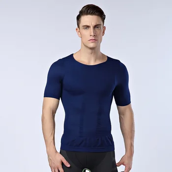 Herre kropsholdning corrector t-shirt, trykken for brystet shaper for mænd talje bælte med at reducere maven fedt brænde mave shapewear sort hvid blå