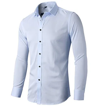 Herre Skjorte Slim Lange Ærme Elastisk Bambus Fiber Shirts 2018 Spring Nye Afslappet Button Down Skjorter Camisa sociale masculina