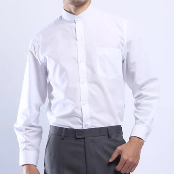 Herre Stå Krave Hvid Skjorte Med Lange Ærmer Nye 2018 Kinesisk Stil Mænd Casual Skjorter Mandarin Collar Enkelt Breasted Shirt