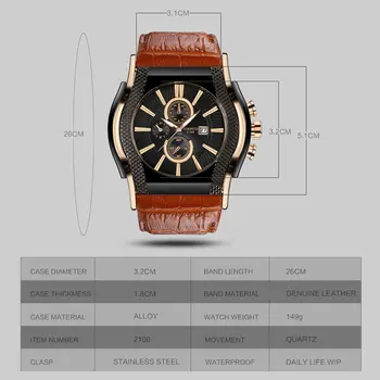 Herre ure BOAMIGO mærke mænds mekaniske ure stor urskive læder armbåndsure 2017 luksus auto dato gave ur relogio masculino