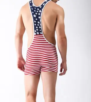 Herre Wrestling Singlet Tøj Bodywear Sexet Organ Shaperen Passer til Amerika Flag Heldragt, for Man Playsuit Træning Trikot G75