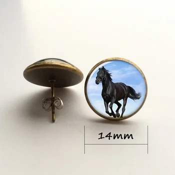 Hest øreringe, store dyr, der Smukke udseende med sort pels øreringe glas Foto Heste Smykker øreringe