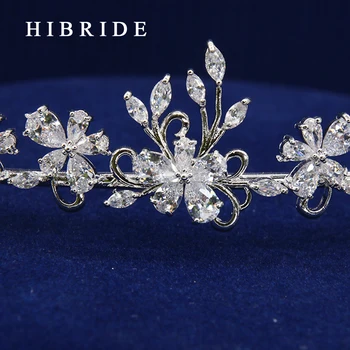 HIBRIDE Smykker Blomst Hår Smykker Wedding Bridal Crown Tilbehør Rhinestone Gnister Kvinder Brude Tiara HC00014