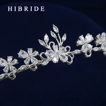 HIBRIDE Smykker Blomst Hår Smykker Wedding Bridal Crown Tilbehør Rhinestone Gnister Kvinder Brude Tiara HC00014