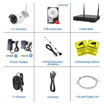 Hiseeu Plug and Play-4-KANALS HD Trådløse NVR Kit P2P 720P vandtæt Udendørs IR Sikkerhed 1MP IP-Kamera WIFI hjem CCTV-System, der