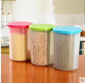Hjem Organisation 1,5 L Farvet PP-plast ramme mad tætning Opbevaring Krukker med plastik cover 3 STK/sæt gratis fragt
