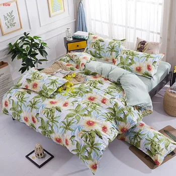 Hjem tekstil friske blade strøelse sæt grønne konge dronning ananas dynebetræk bed flat sheet sengelinned AB side sengetøj fem størrelse