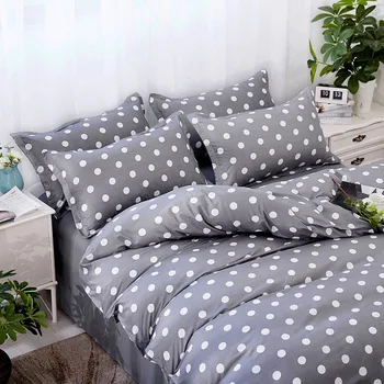 Hjem Tekstil-Grå sengetøj stjernede duvet indstillet cover Trykt lagen +dynebetræk +pudebetræk Italien bed dække grå prikker sengetøj sæt