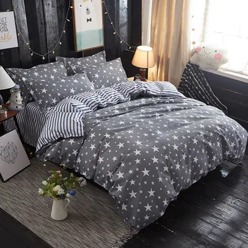 Hjem Tekstil-Grå sengetøj stjernede duvet indstillet cover Trykt lagen +dynebetræk +pudebetræk Italien bed dække grå prikker sengetøj sæt