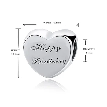 Hjerte form tillykke med Fødselsdagen Perler Passer til pandora Armbånd Sølv 925 Oprindelige Charme Autentisk smykkefremstilling til Fødselsdag Gaver