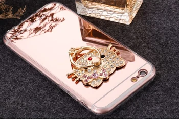 Hjerte Metal Spejl Stand Holder cover Til iPhone 7 6 6S Plus 5s SE Bling Diamond Tilbage Blød Slank TPU Til iPhone 6 7 6S 5S Capa