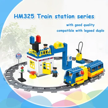 HM325 59PCS Train Station building blocks Baby Tidlig Læring legetøj selvlåsende sten pædagogisk legetøj kompatibel med dduplo