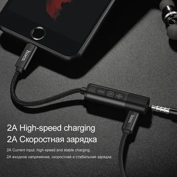 HOCO Audio Adapter til iPhone 7 7s Øretelefon Splitter Kabel til Apple til 3,5 mm Stik til Hovedtelefon Adapter til iPhone Aux Kabel iOS11