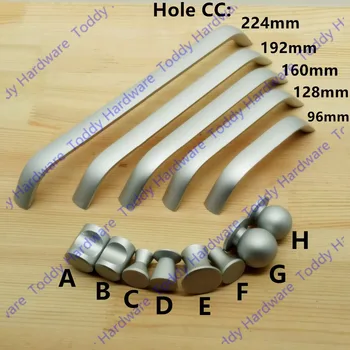 HoleC:C: 96 mm/128mm/160mm/192mm/224mm Enkelt hul plads aluminium Køkken Møbler trækker Solid garderobe håndtere skuffe håndtag