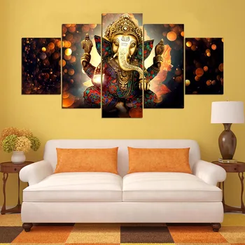 Home Decor Malerlærred Modulære Billede Top-Rated Ramme 5 Panel Lord Ganesha Landskab Væg Billeder Til Stuen