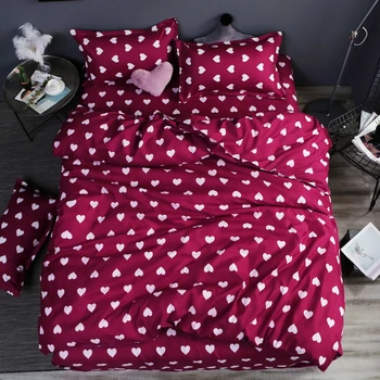 Home sengetøj 4stk fladskærms ark sæt røde hjerte sengetøj sæt ark pudebetræk&duvet cover sæt Søde fugl barn, sengetøj i bladet