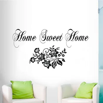 Home Sweet Home Wall Stickers Blomster Dekorative Vægoverføringsbilleder Selvklæbende Vinyl Kunst Vægmalerier Til Stuen