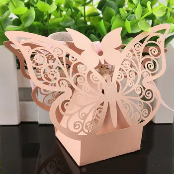 HOMEBEGIN 50stk Butterfly Bryllup Fordel Candy Box Med Bånd Gave, Baby Shower, Fødselsdag, Bryllup Dekorationer Begivenhed festartikler